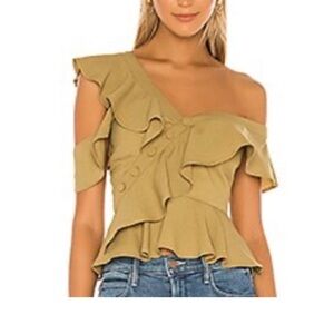 Lovers + Friends -Shiloh Top •Army Green Ruffle • LG• NWOT